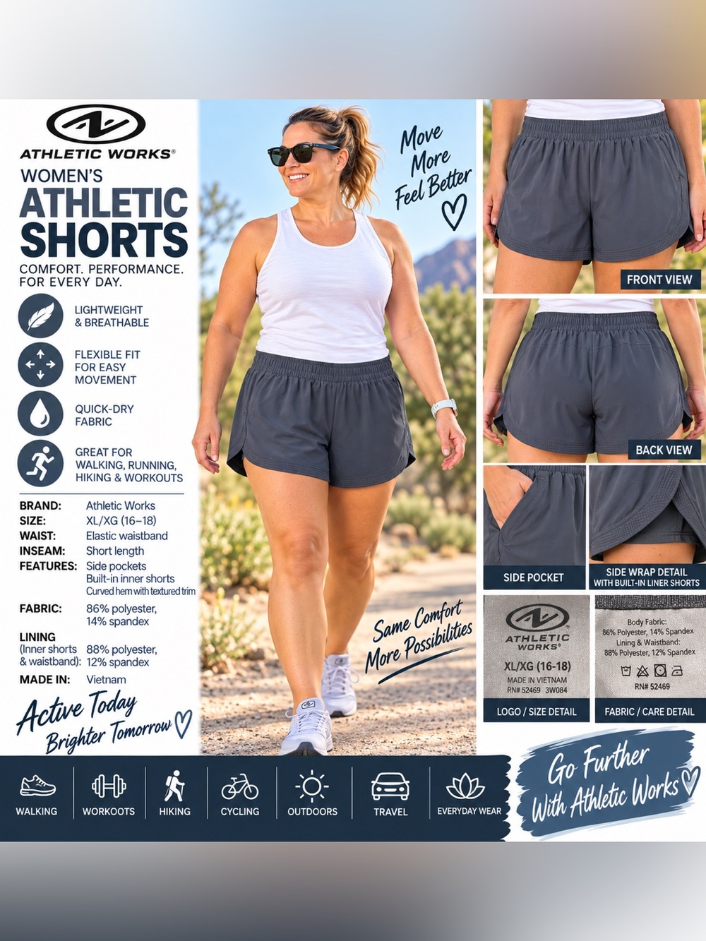 Athletic Works Women's Charcoal Gray Athletic Shorts